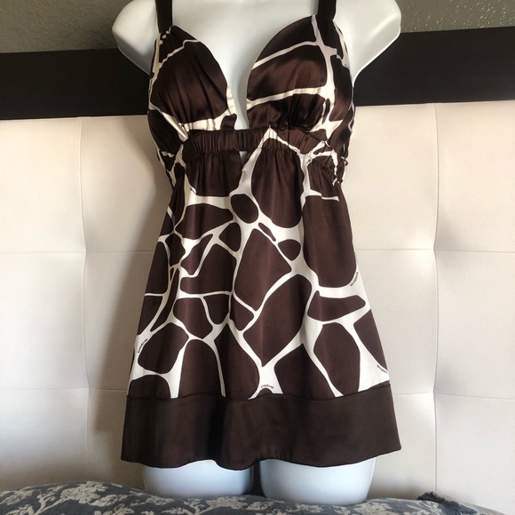 BEBE Sexy Brown/White Giraffe Print Plunge Front M - Picture 2 of 11